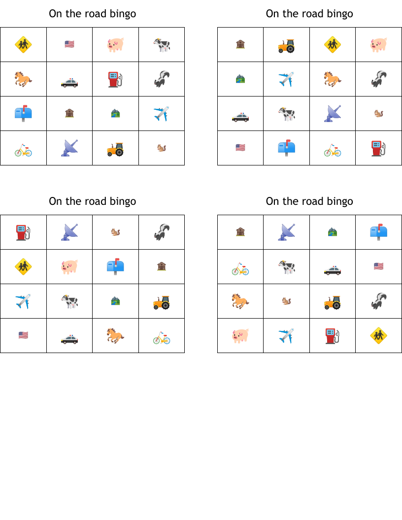 On the road bingo