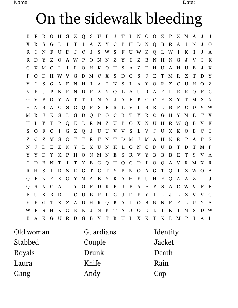 On the sidewalk bleeding Word Search