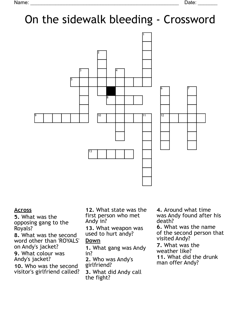 On the sidewalk bleeding - Crossword