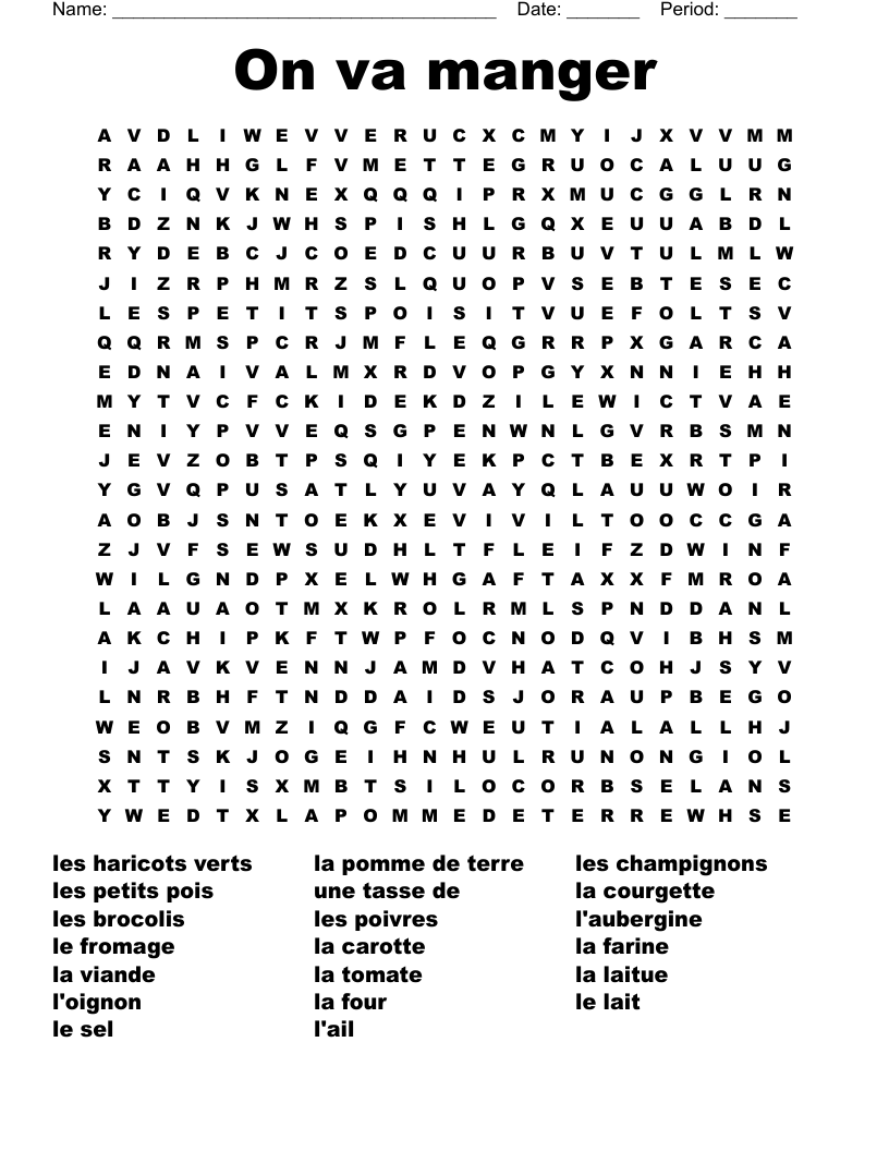 On va manger Word Search