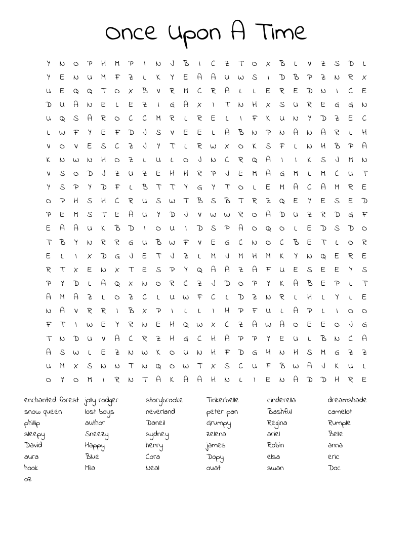Once Upon A Time Word Search