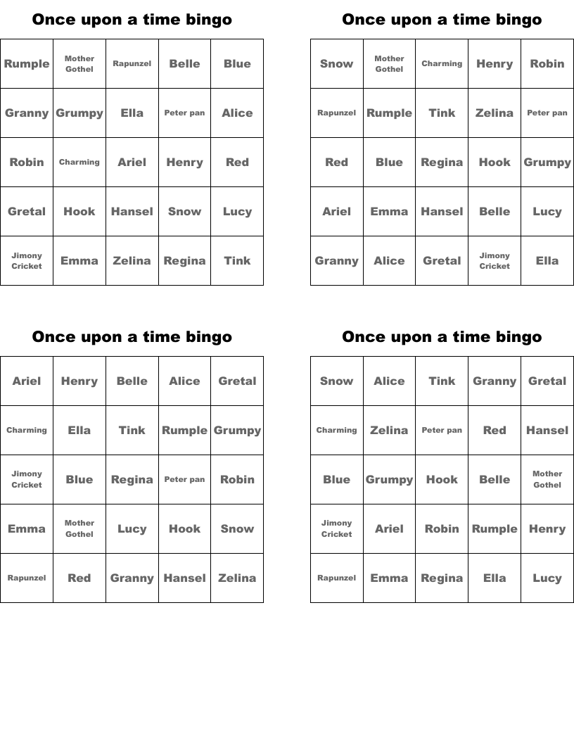 Once upon a time bingo