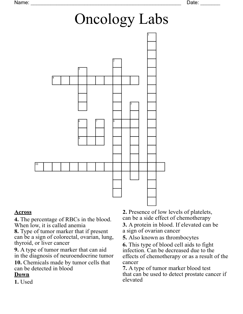 Oncology Labs Crossword