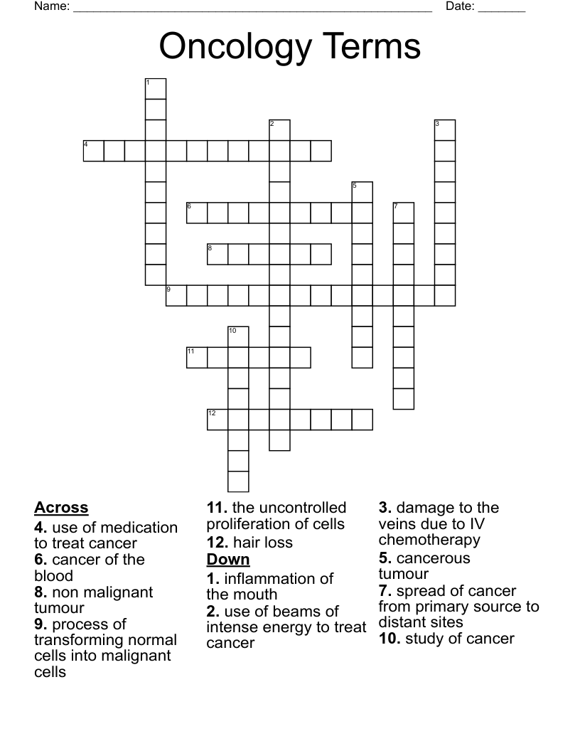 Oncology Terms Crossword