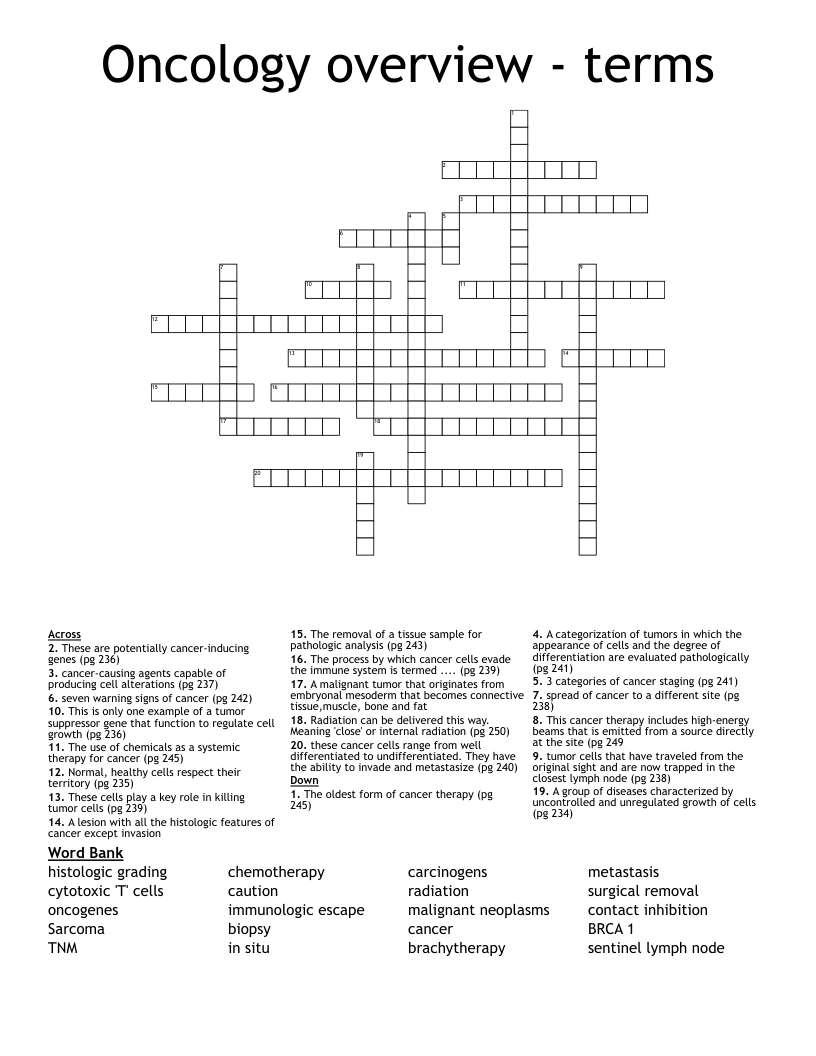 Oncology overview - terms  Crossword
