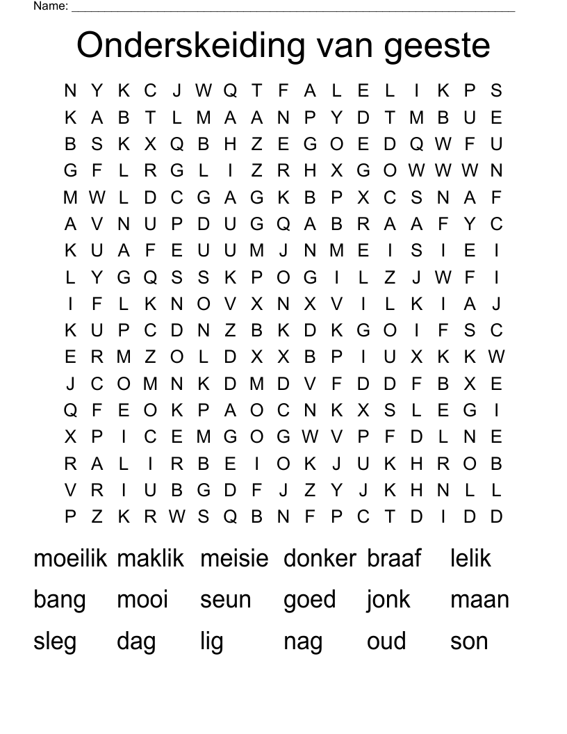 Onderskeiding van geeste Word Search