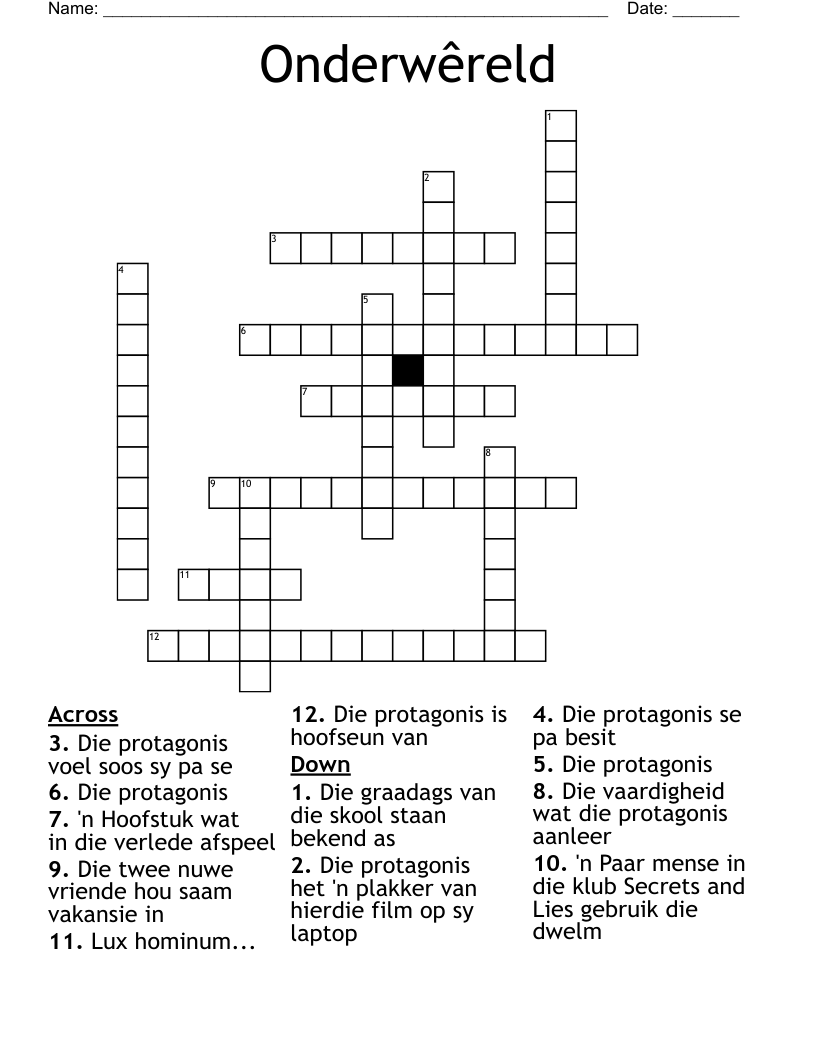 Onderwêreld  Crossword