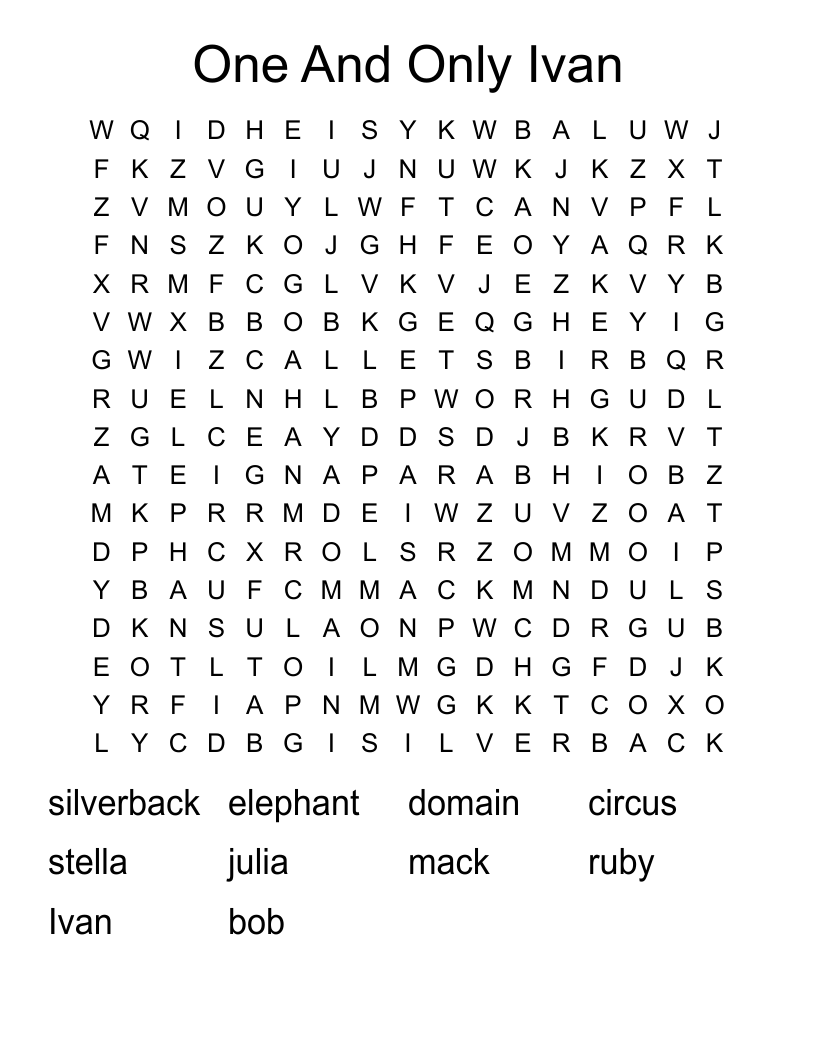 One And Only Ivan Word Search