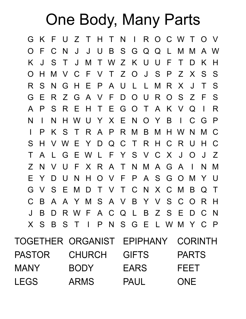 One Body, Many Parts Word Search