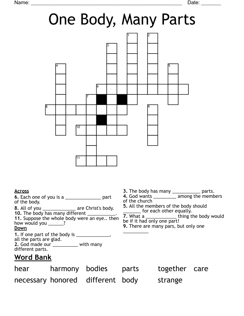 One Body, Many Parts Crossword