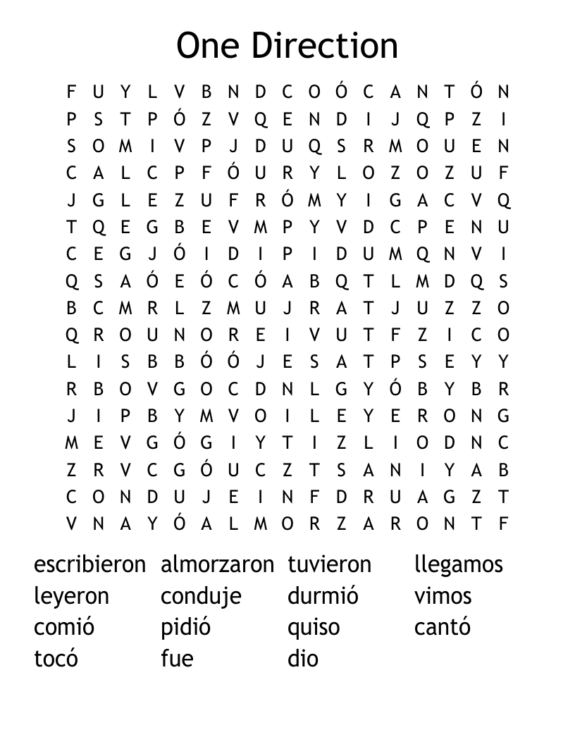 One Direction Word Search