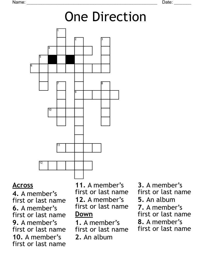 One Direction Crossword