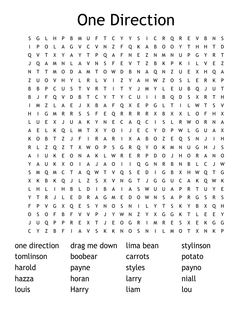 One Direction Word Search