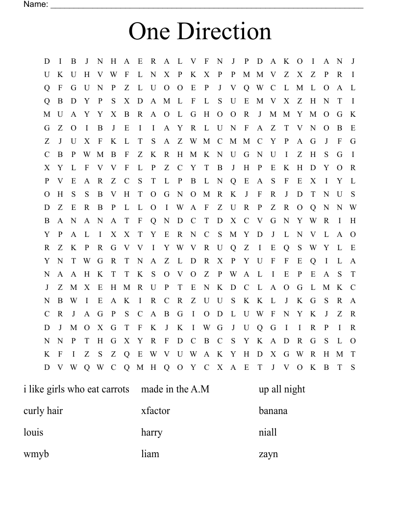 One Direction Word Search