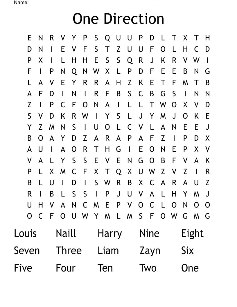 One Direction Word Search