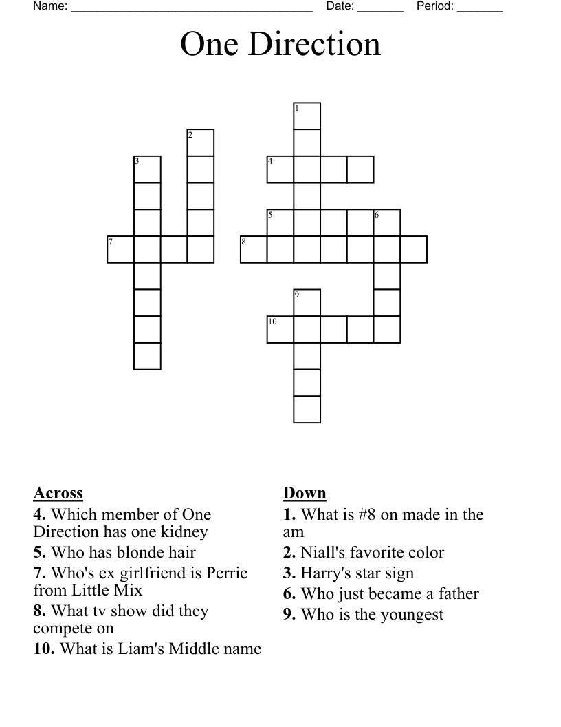 One Direction Crossword