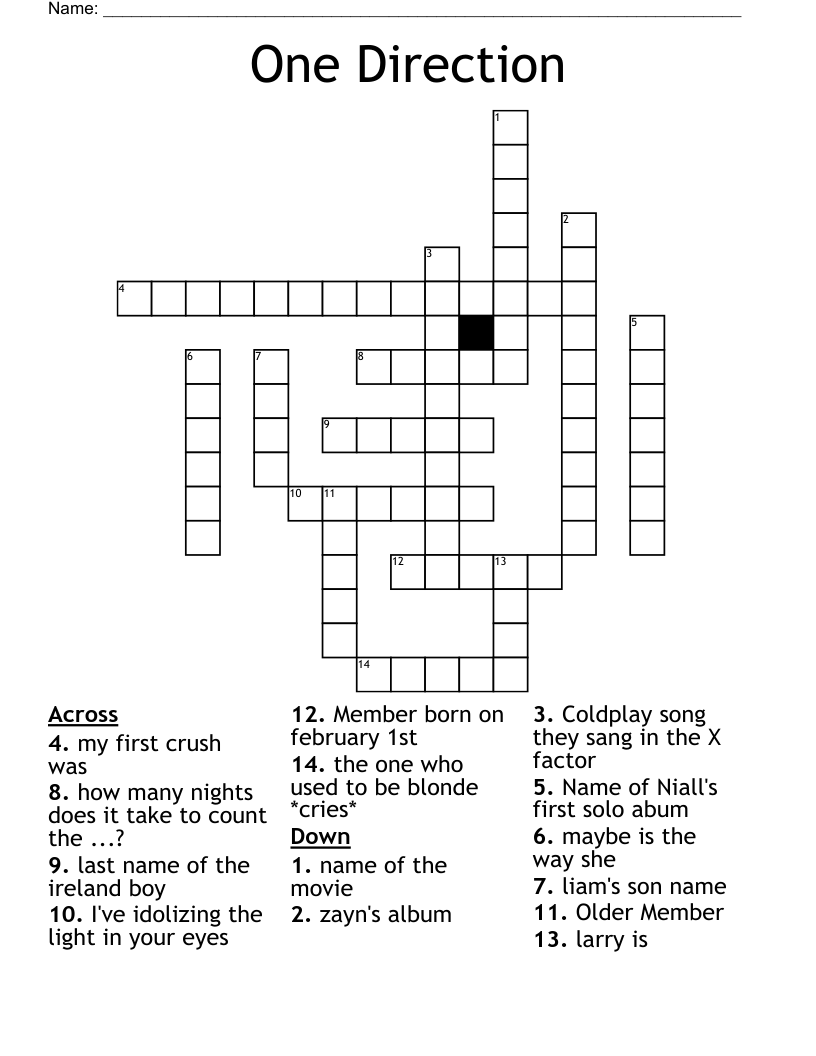One Direction Crossword