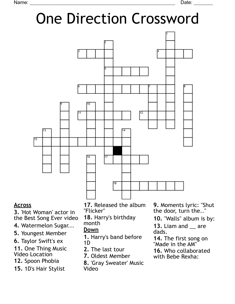 One Direction Crossword
