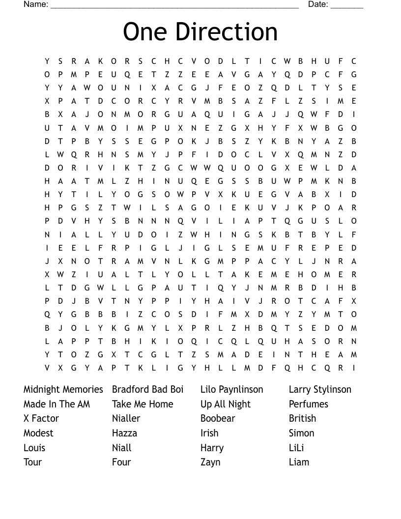 One Direction  Word Search