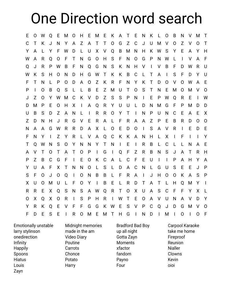 One Direction word search