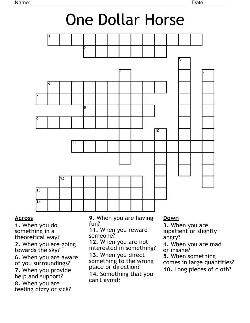 One Dollar Horse  Crossword