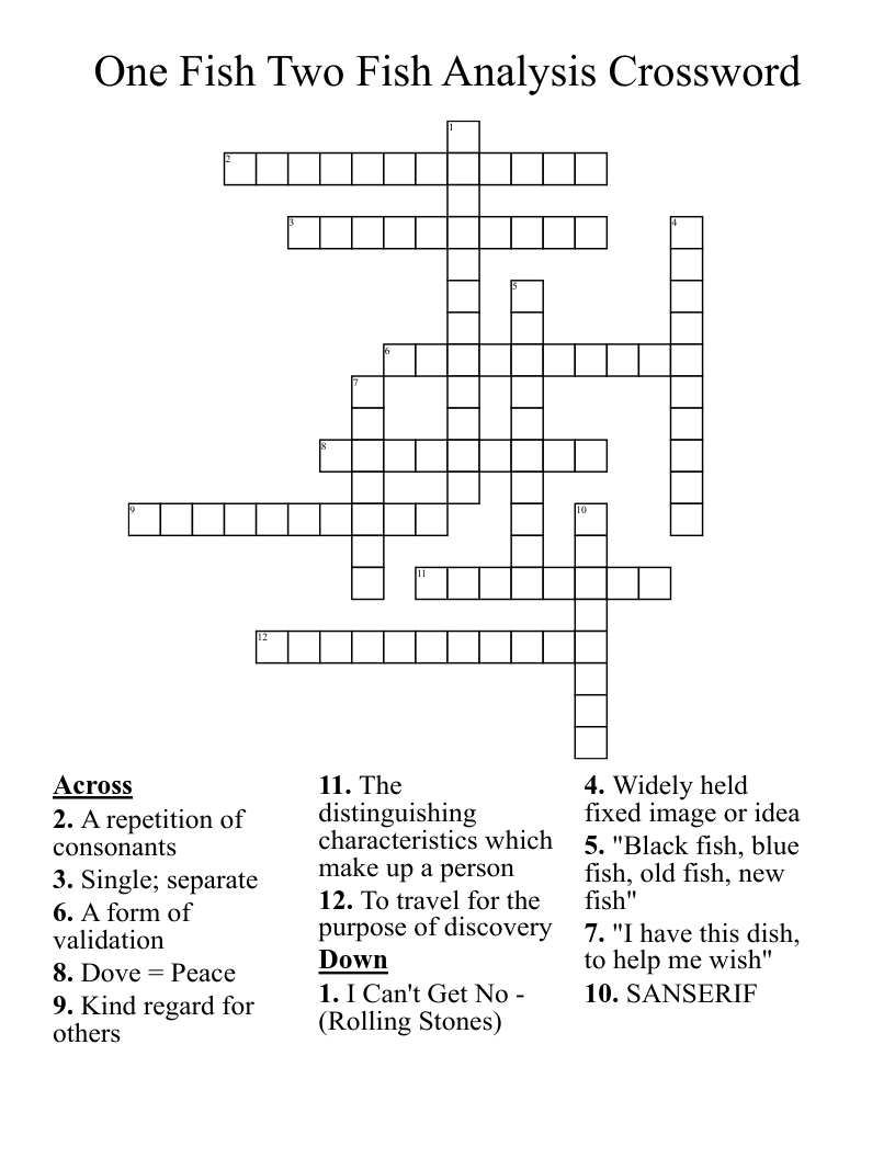 One Fish Two Fish Analysis Crossword