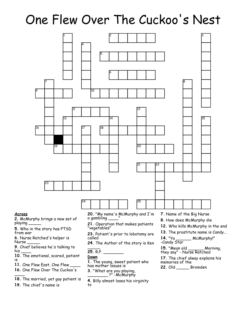 One Flew Over The Cuckoo's Nest Crossword