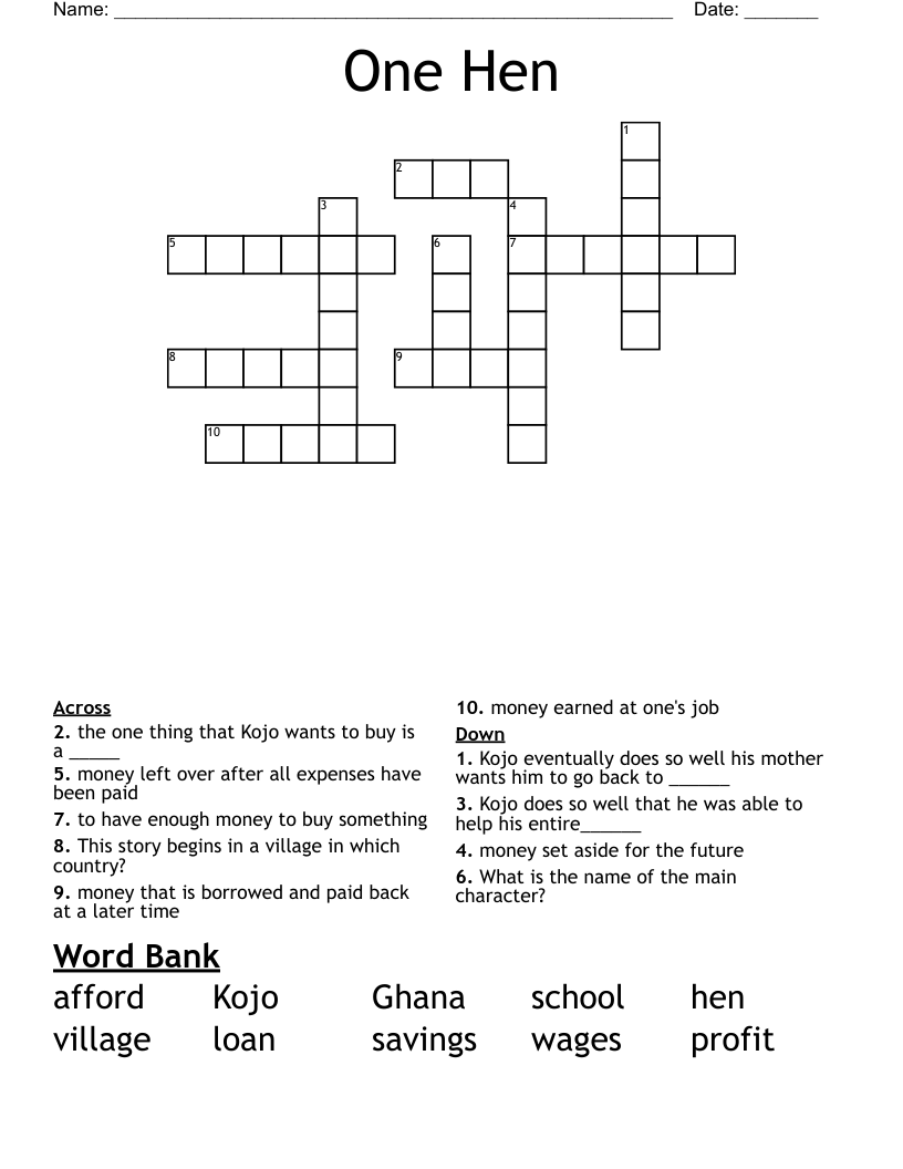 One Hen Crossword