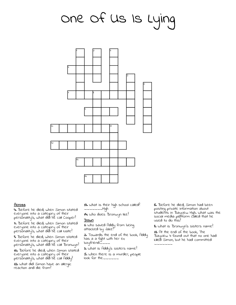 One Of Us Is Lying Crossword