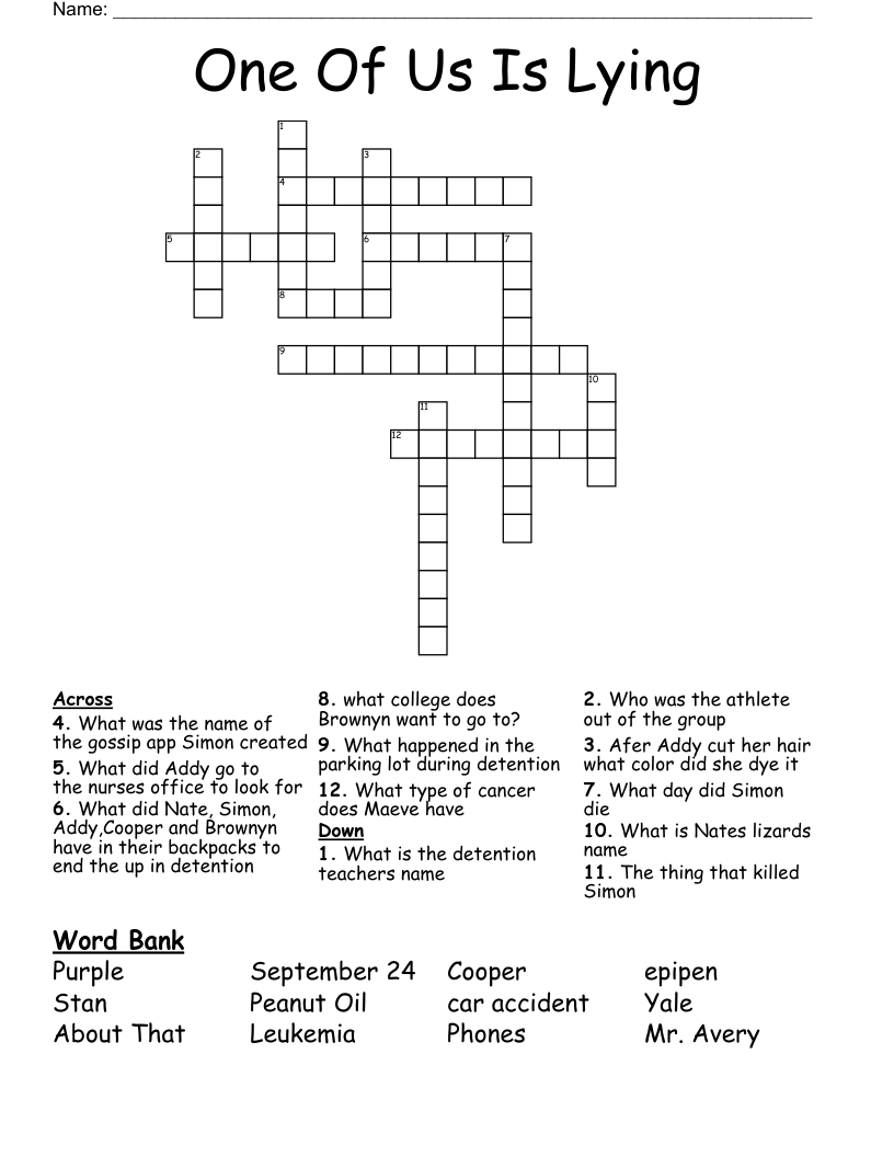 One Of Us Is Lying  Crossword