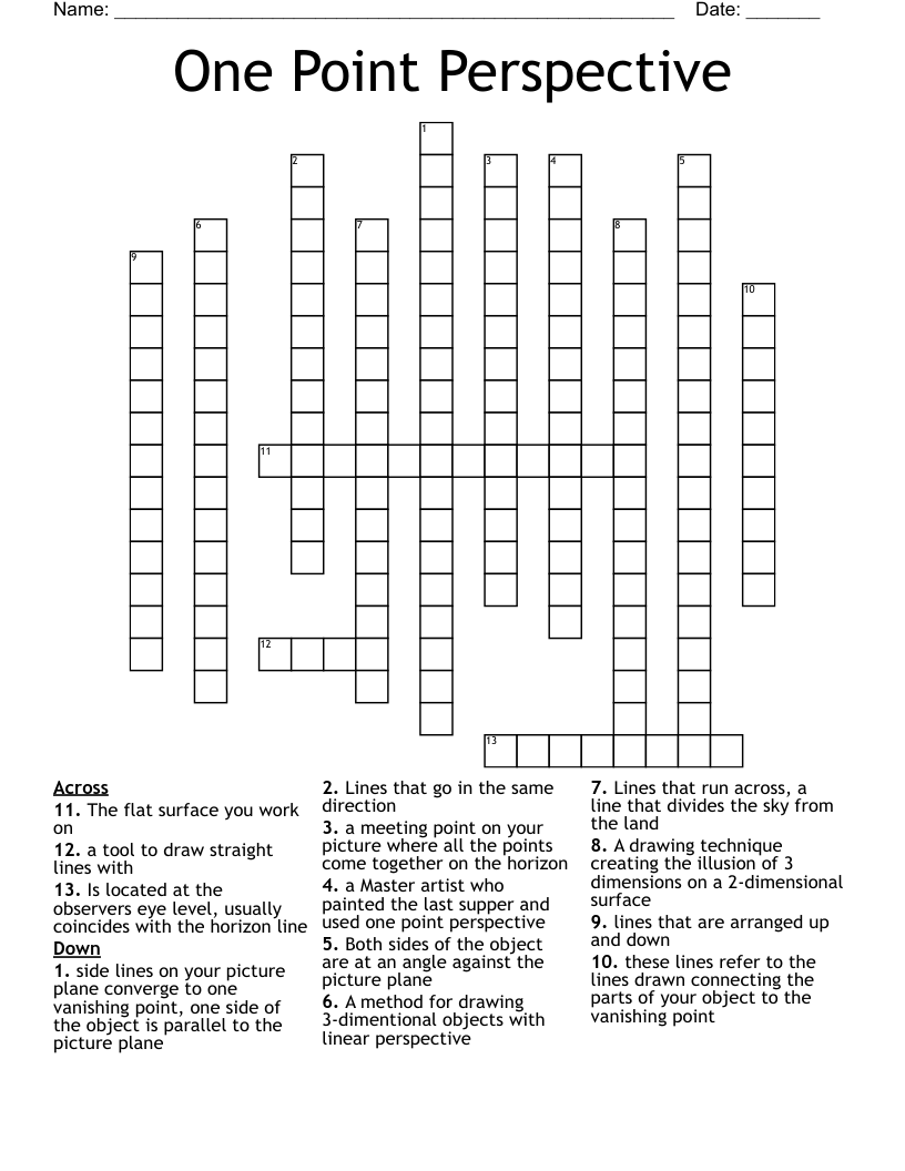 One Point Perspective Crossword