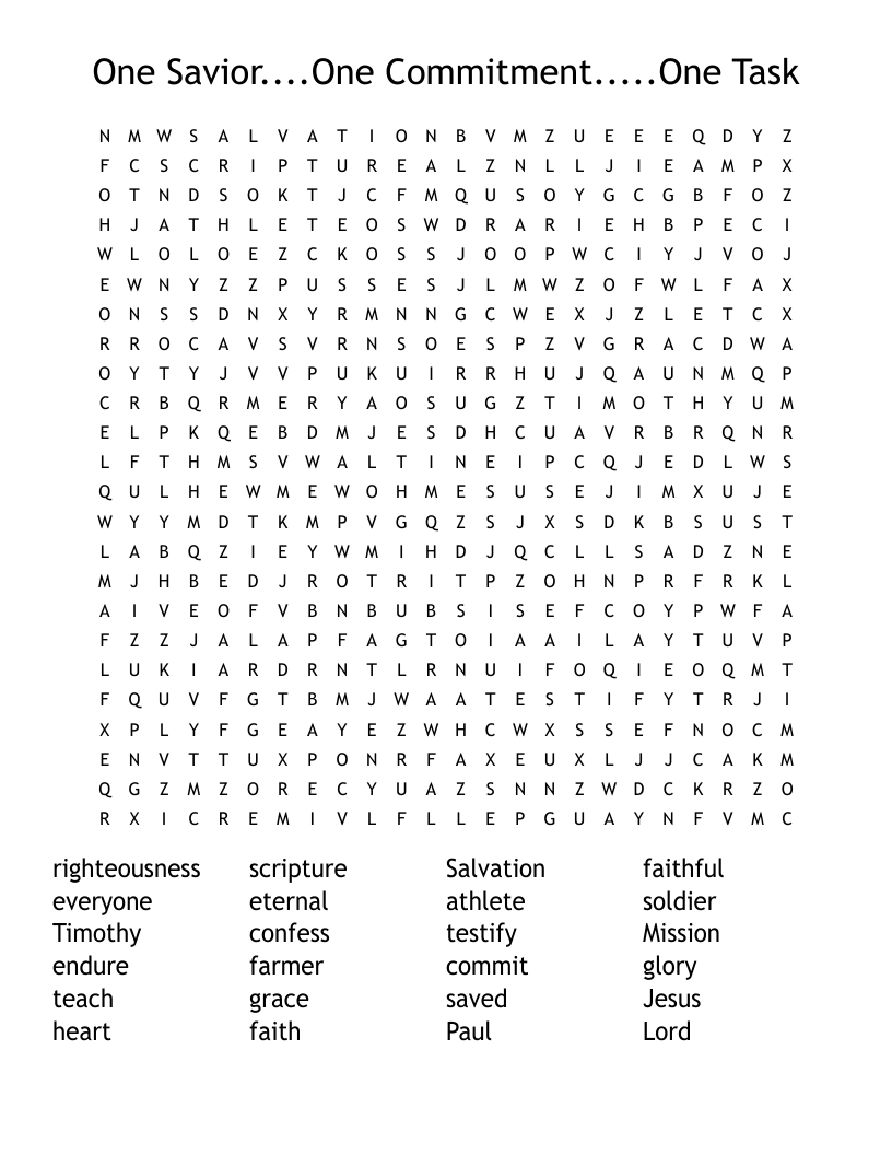One Savior....One Commitment.....One Task Word Search