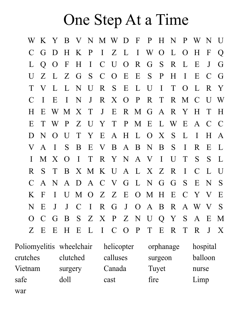 One Step At a Time Word Search