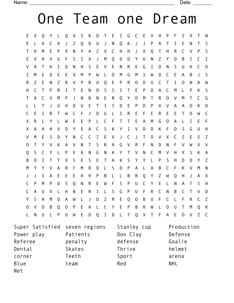 One Team one Dream  Word Search