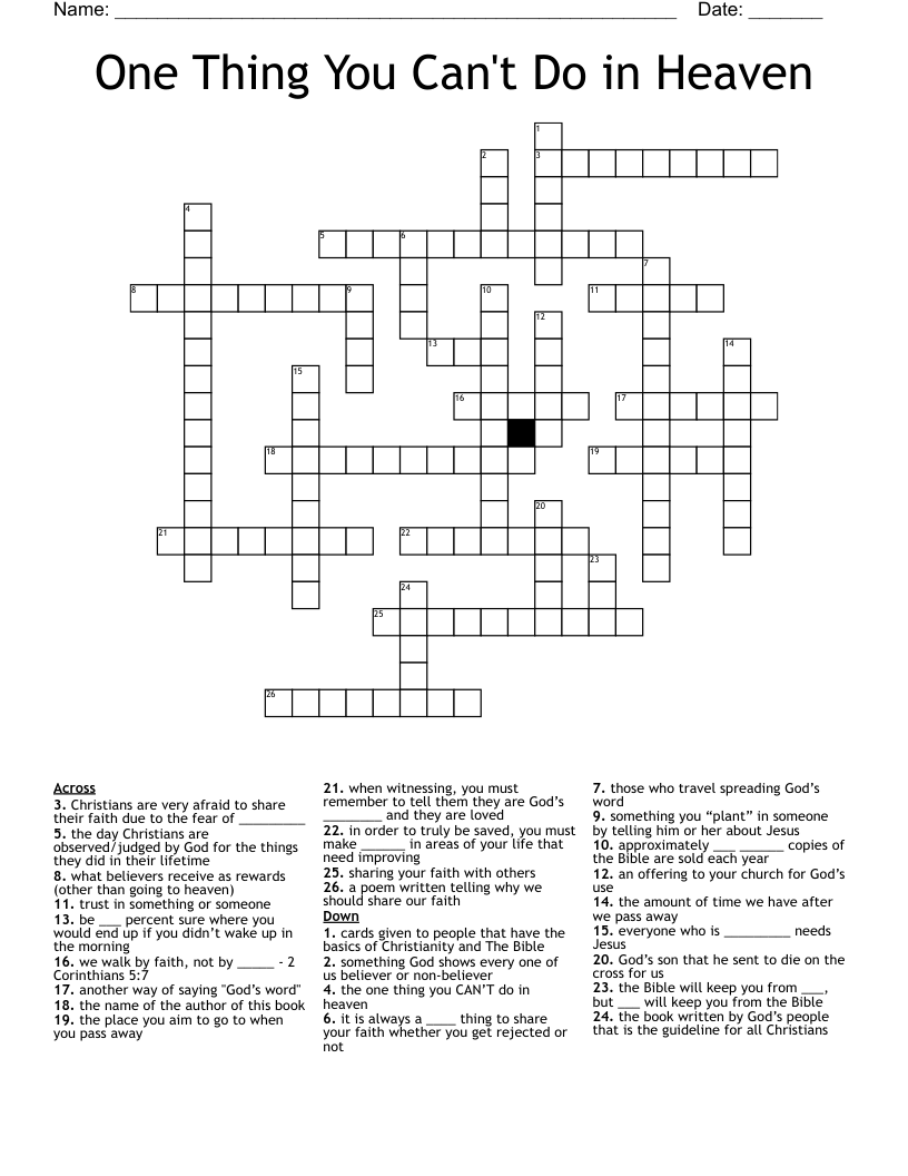 One Thing You Can't Do in Heaven Crossword