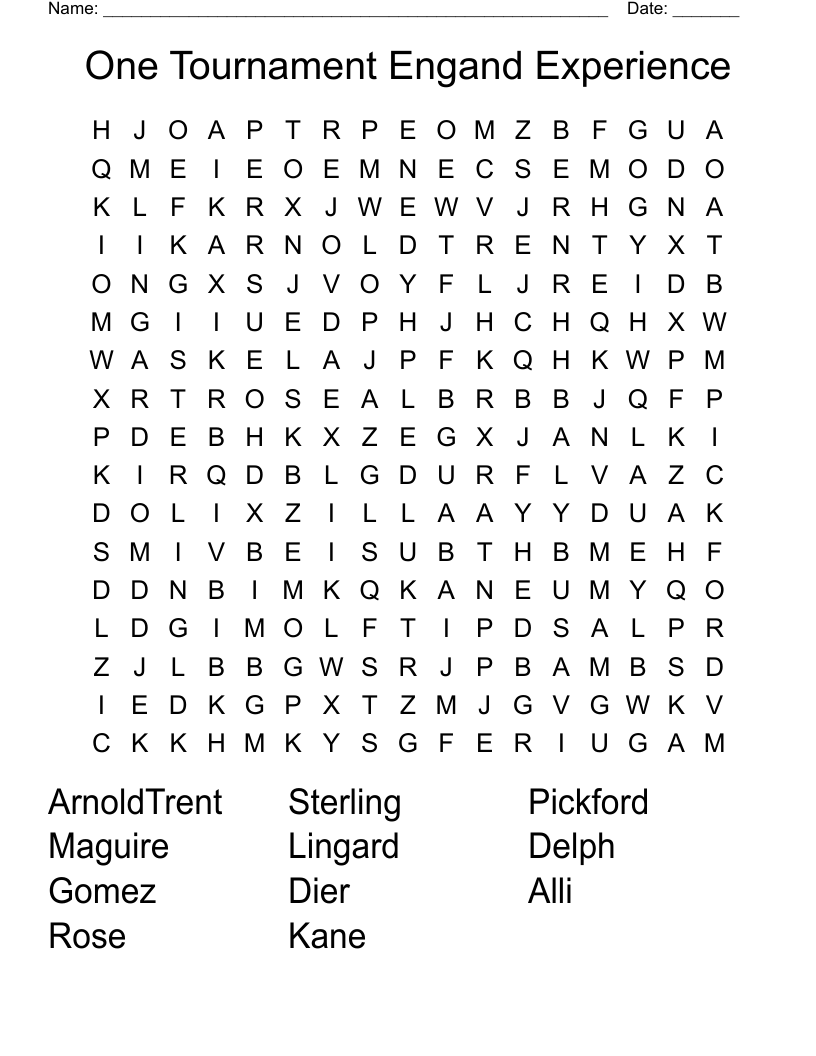 One Tournament Engand Experience Word Search