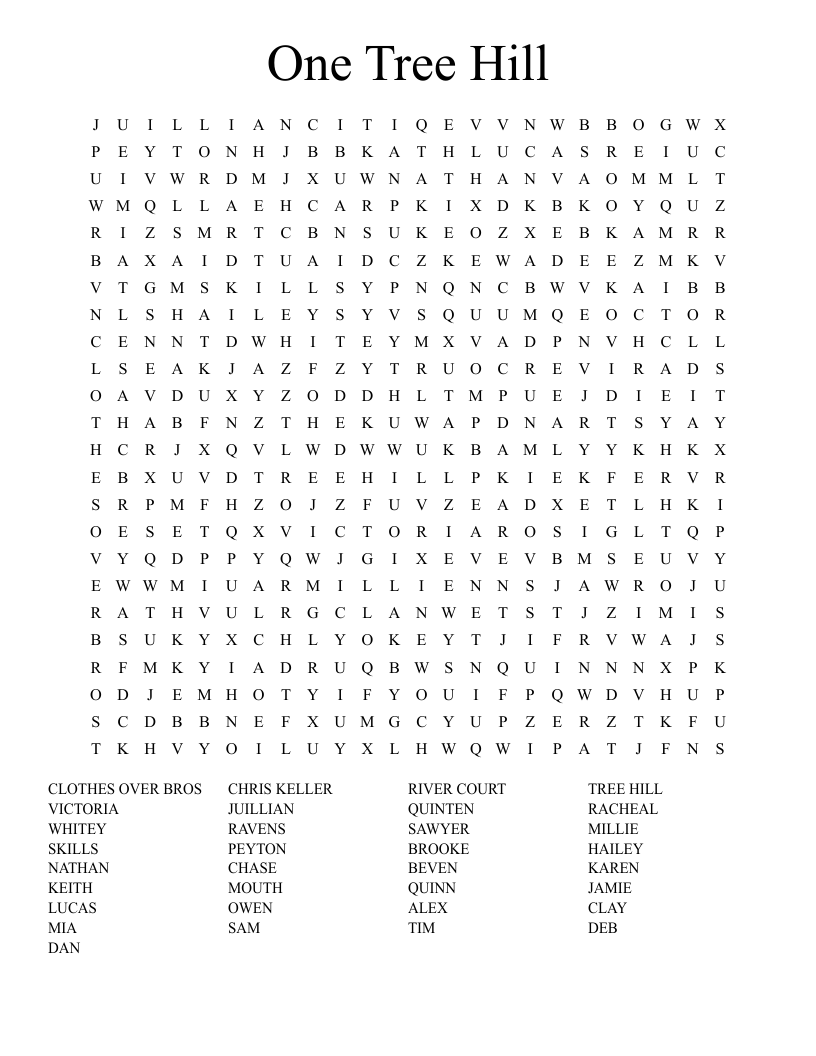 One Tree Hill Word Search