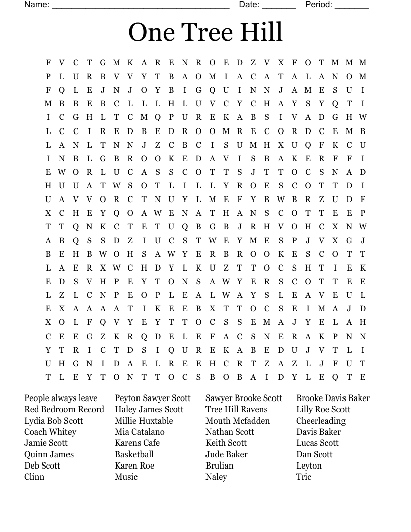 One Tree Hill Word Search
