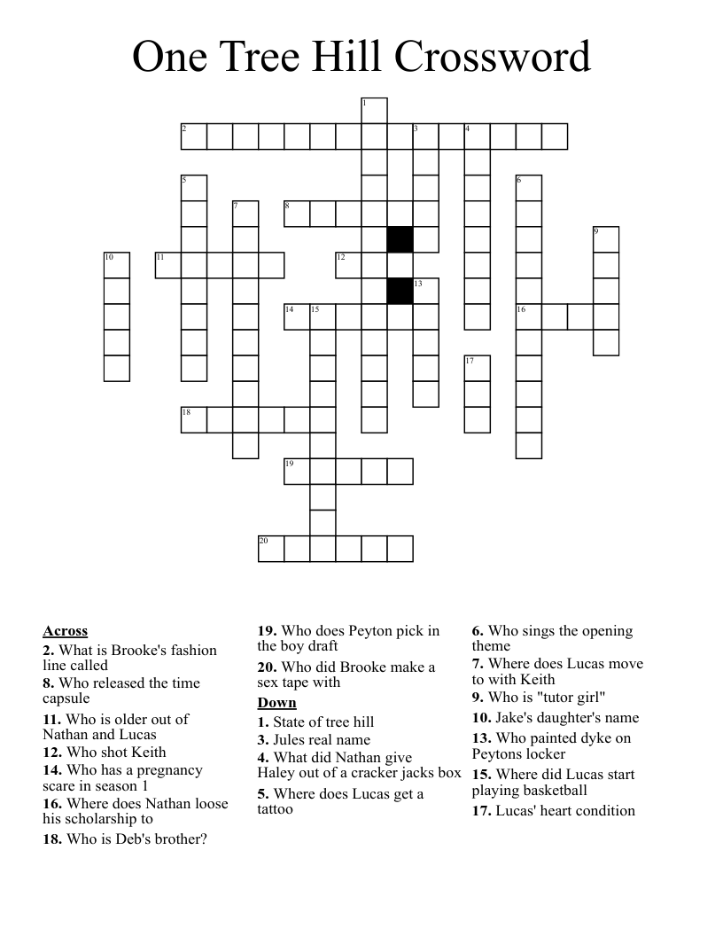 One Tree Hill Crossword 