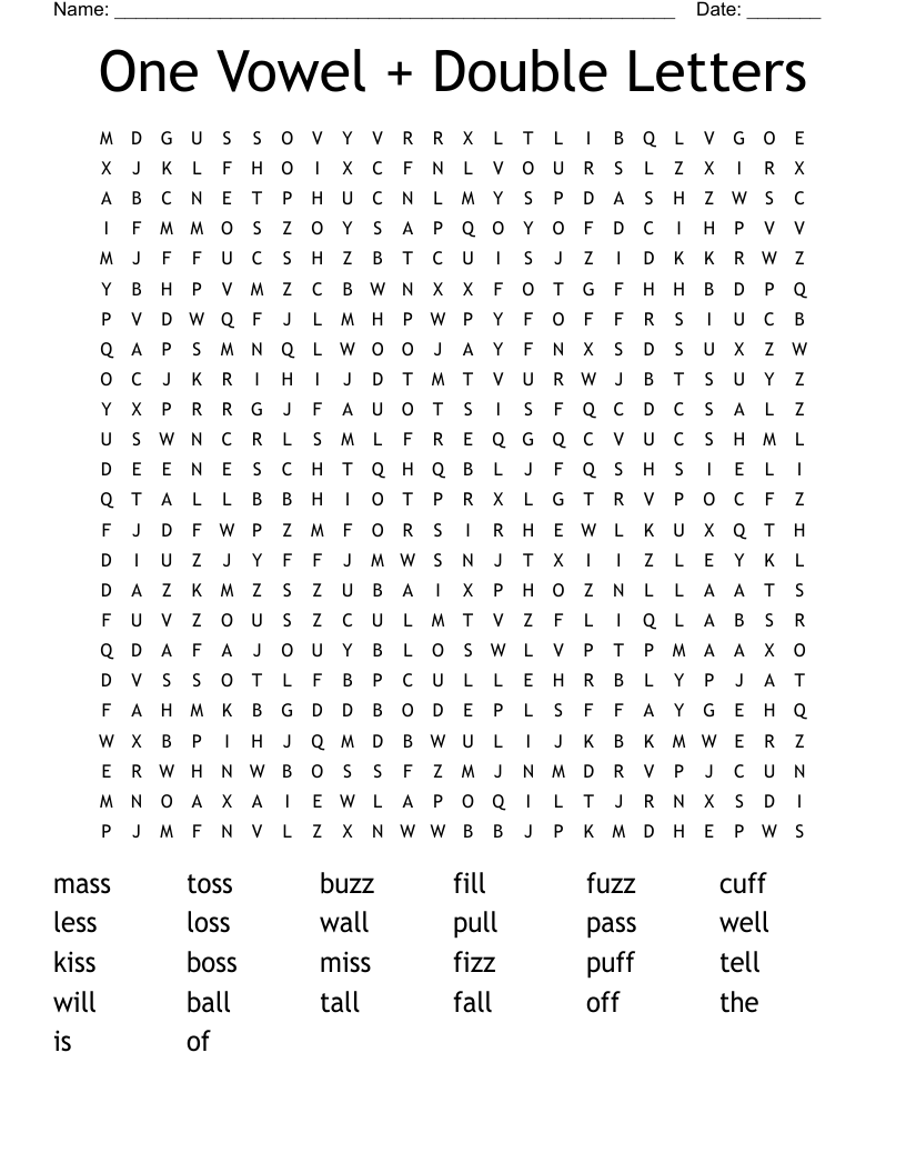 One Vowel + Double Letters Word Search