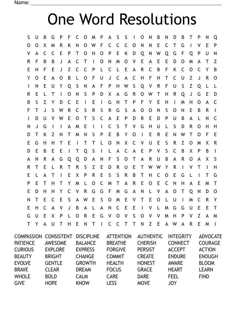 One Word Resolutions Word Search