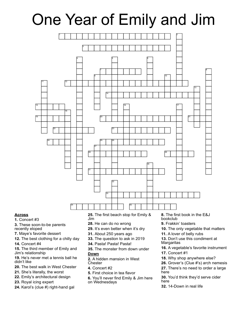 One Year of Emily and Jim Crossword
