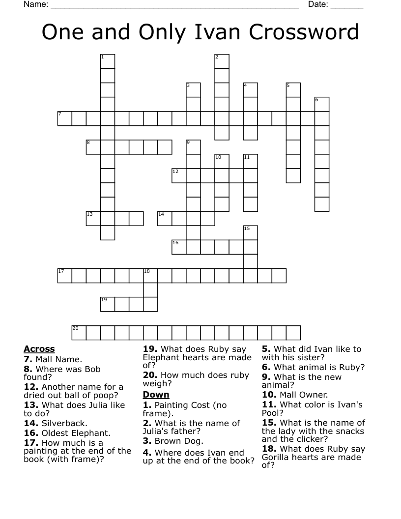 One and Only Ivan Crossword