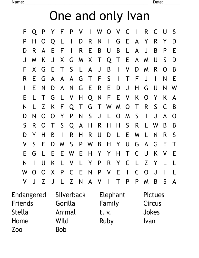 One and only Ivan Word Search
