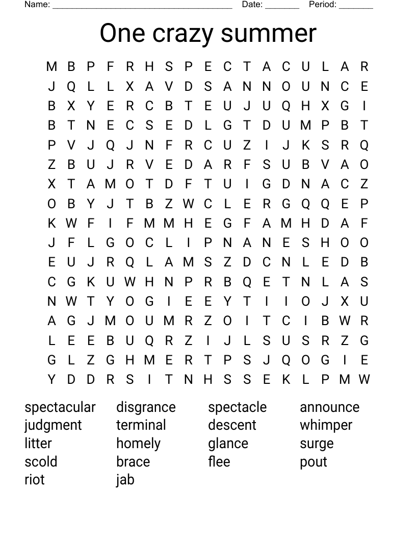 One crazy summer  Word Search