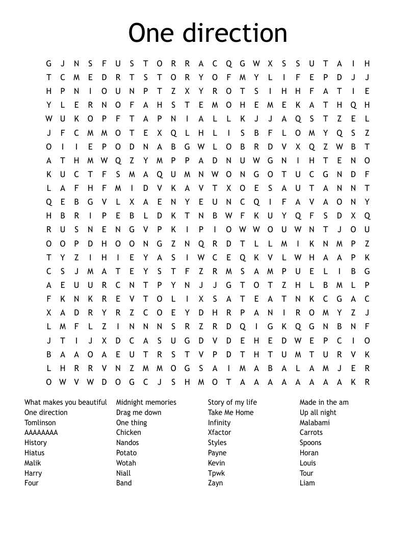 One direction  Word Search