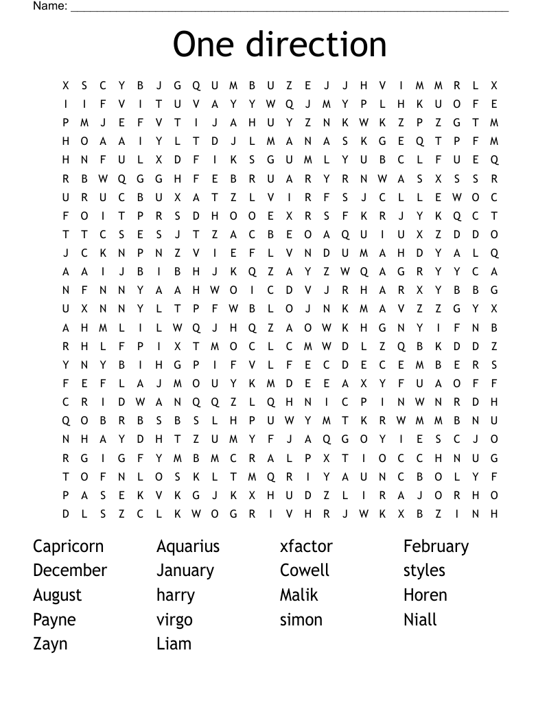 One direction  Word Search