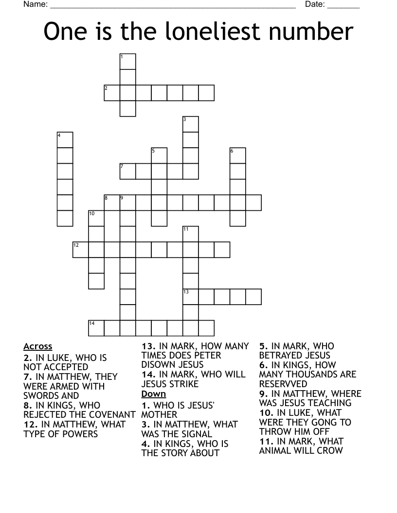 One is the loneliest number Crossword