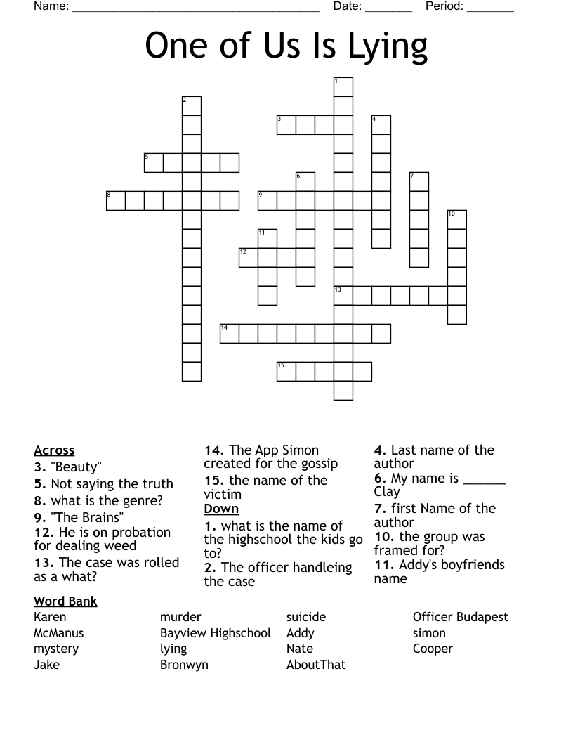 One of Us Is Lying Crossword