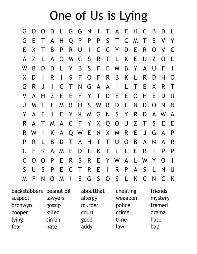 One of Us is Lying Word Search